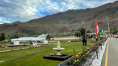A decorated view of the Kargil War Memorial on the eve of the 27th anniversary of 'Kargil Vijay Diwas', in Drass district, Ladakh, Saturday, July 25, 2026