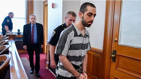 Hadi Matar walks in to the Chautauqua County court in Mayville, N.Y.
