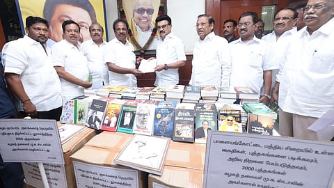 DMK president MK Stalin donating books to libraries across Tamil Nadu and other parts of the country. 