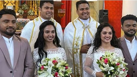 Twin priests officiate the wedding of twin brothers and twin sisters in Kerala.