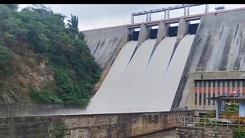 Water gushing out of the sluices at the Pillur reservoir in Coimbatore 