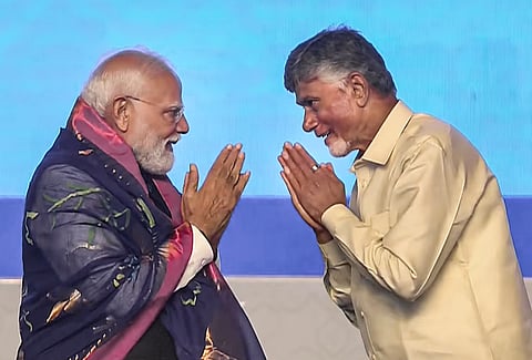 Prime Minister Narendra Modi and Andhra Pradesh Chief Minister N Chandrababu Naidu