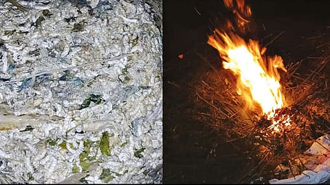 Farmers burning silkworms