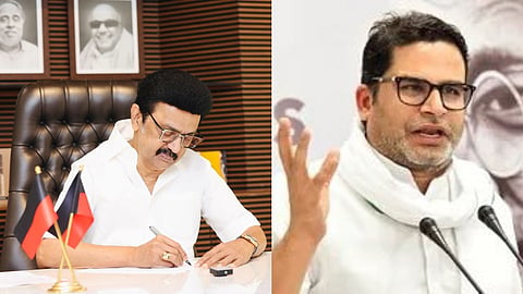 (L-R) DMK president MK Stalin, Jan Suraaj party chief Prashant Kishor 