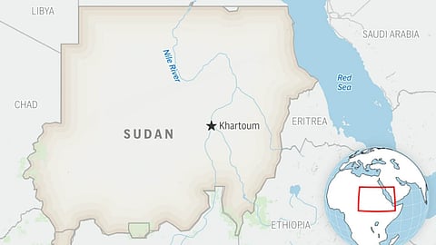 This is a locator map for Sudan with its capital, Khartoum.