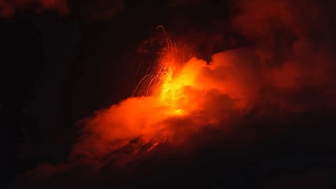 Lava flowing out of Fuego volcano.
