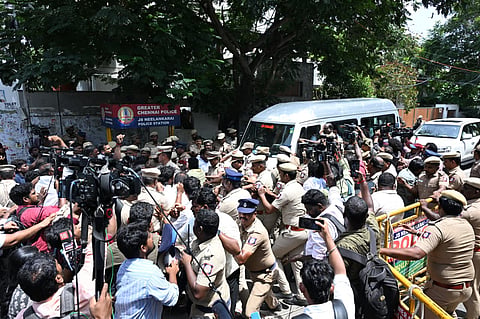 Scenes from outside Udhayanidhi Stalin's Neelankarai residence.