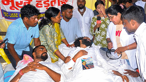 Jharkhand Loktantrik Krantikari Morcha member Devendra Nath Mahto during an indefinite hunger strike over the alleged irregularities in recruitment examinations, in Ranchi