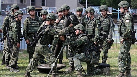 Taiwan soldiers during a weapons drill