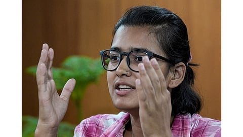 All India Students' Association (AISA) President Neha Bora during an interview with PTI