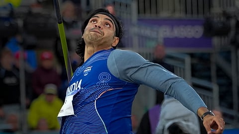 India's Neeraj Chopra in action during the men's javelin throw final at the Commonwealth Games 2026, at Scotstoun Stadium, in Glasgow, Scotland, Friday, July 31, 2026