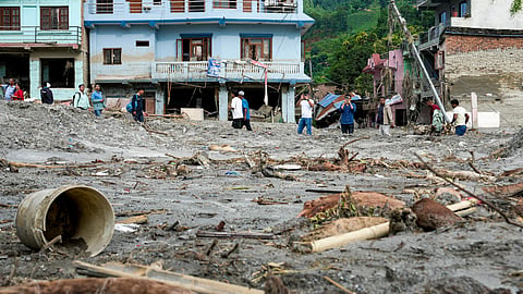 Mud following the devastating flash floods at Devighat village, in Nuwakot district, Nepal