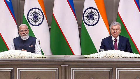 Prime Minister Narendra Modi and Uzbek President Shavkat Mirziyoyev