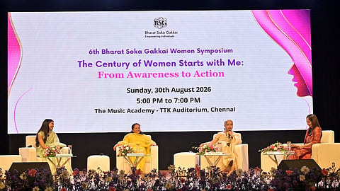 Actor-filmmaker Revathy addressing at the Bharat Soka Gakkai (BSG) Women’s Symposium in Chennai.
