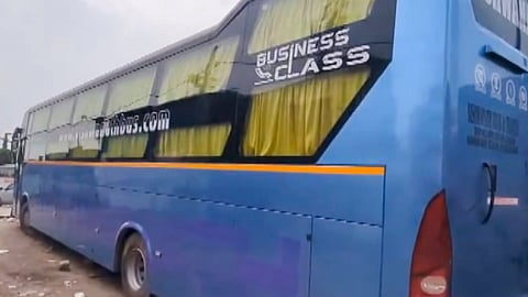 The suspected sleeper bus after a 16-year-old Class 11 student was allegedly gang-raped inside it, in Delhi's Kashmere Gate area, Monday, Aug. 31, 2026