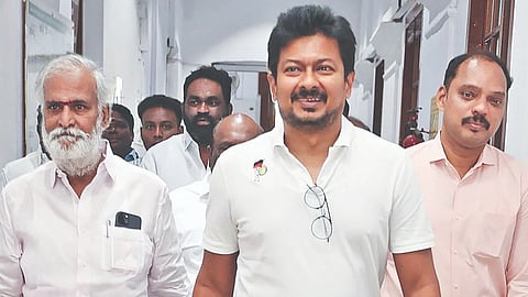 Leader of the Opposition Udhayanidhi Stalin with party members in the House