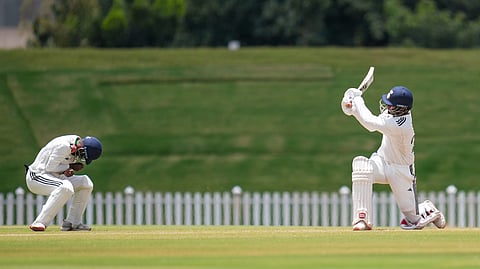  East Zone's Sudip Kumar Gharami dives for the ball on day three of the Duleep Trophy Semi-final 1 cricket match between Central Zone and East Zone, at BCCI Centre of Excellence (CoE) grounds, in Bengaluru, Karnataka, Tuesday, Sept. 1, 2026.