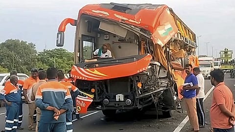 Omni bus collided with a lorry on the Chennai-Tiruchy National Highway in Perambalur on September 3.