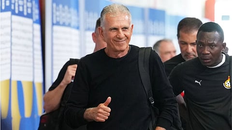 Ghana head coach Carlos Queiroz arrives before the World Cup round of 32 soccer match against Colombia in Kansas City, Mo.