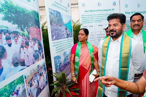 Telangana Chief Minister A Revanth Reddy with Cabinet colleague Konda Surekha