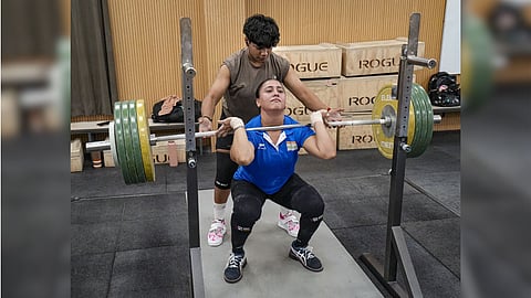 Weightlifter Harjinder Kaur during an interactive session with the media ahead of the Asian Games 2026 at Aichi-Nagoya, Japan, at Netaji Subhas National Institute of Sports (NSNIS), in Patiala, Punjab.
