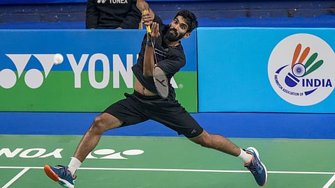 India's Kidambi Srikanth returns a shot during the men's singles final match against Hong Kong's Jason Gunawan at the Syed Modi International Super 300 badminton tournament, at Babu Banarasi Das Badminton Stadium, in Lucknow, Uttar Pradesh.