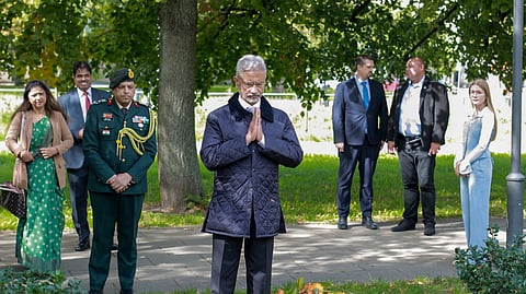 Union External Affairs Minister S Jaishankar pays respects at the Kolhapur Memorial, in Warsaw, Poland.