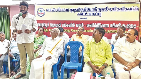 Tamil Nadu Housing Board chairman V Siva addressing the gathering of the residents’ welfare association