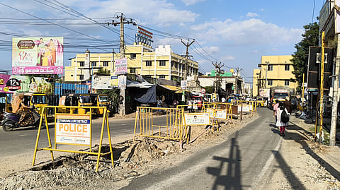 The barricaded portion on Tiruvallur-Red Hills Road