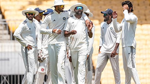 South Zone's Devdutt Padikkal, left, and Mohammed Siraj after the wicket of East Zone's Kumar Kushagra on day 2 of the Duleep Trophy 2026-27 final cricket match between South Zone and East Zone, in Chennai, Monday, Sept. 7, 2026.