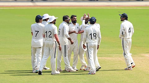 Mohammed Shami celebrating after taking a wicket.