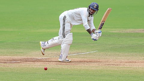  Tilak Varma playing a flick during the Duleep Trophy final