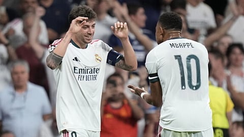 The Mbappés quickly made a mark for their clubs in the Champions League on Tuesday, before little brother Ethan playing for Lille got a red card for elbowing an opponent in the face.