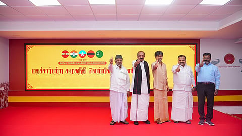 CM Vijay with the other party heads in Panaiyur.