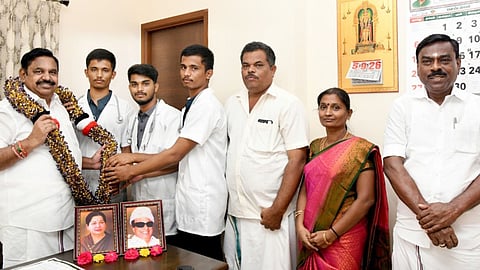 3 brothers from Vellankuzhi in Tirunelveli district meets AIADMK general secretary Edappadi K Palaniswami in Chennai.