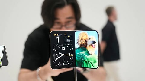The iPhone Duo is displayed on Wednesday, Sept. 9, 2026, on the Apple campus in Cupertino, California