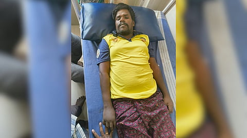 Theft suspect Antony undergoing treatment in Tirunelveli Government Medical College Hospital.