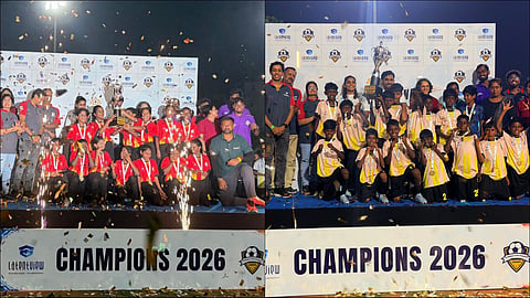 Government Higher Secondary School, Manila boys celebrate with the Chennai Kaalpandhu League here on September 12.