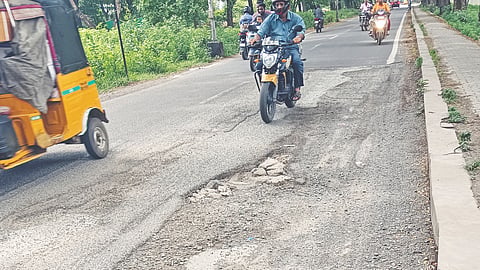 Uneven and damaged Constable Road in Ayanavaram