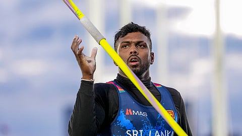 Sri Lanka's Rumesh Tharanga Pathirage makes an attempt during the men's javelin throw final at the Commonwealth Games 2026, in Glasgow, Scotland