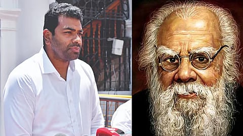 (L) Aadhav Arjuna, (R) Periyar’ EV Ramasamy