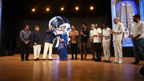 Kamal Hassan claps at the launch event of Bharat Ratna MS Subbulakshmi's biopic in Chennai.