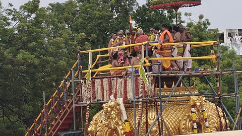Consecration at Meenakshi Amman temple in Madurai.
