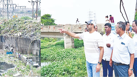 GCC Commissioner GS Sameeran inspecting the desilting works in Buckingham Canal in Ward 38, Tondiarpet zone