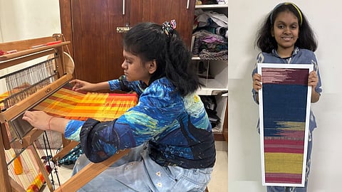 Tarika with a loom (L) and handwoven piece (R)