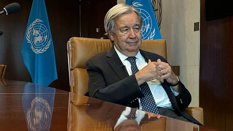The United Nations Secretary-General Antonio Guterres speaks during an interview with The Associated Press at the United Nations headquarters, Thursday, Sept. 17, 2026