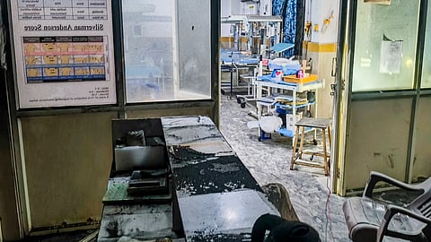 A view of the charred remains at the Special Newborn Care Unit (SNCU) of the state-run RIMS which caught fire after the AC unit burst, in Adilabad, Telangana