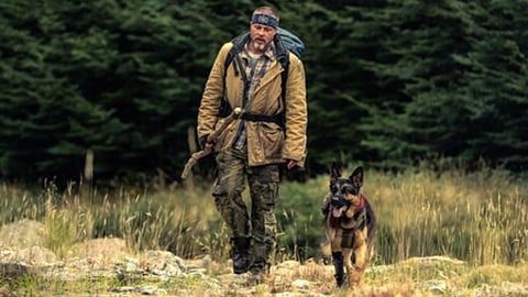 Brad Pitt with his four legged co-star Uber in his upcoming survival adventure ‘Heart of the Beast ’