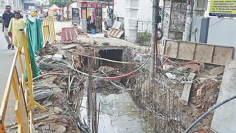 Storm water drain works going on near Vadapalani bus depot on Wednesday