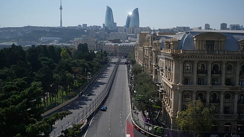 Williams driver Carlos Sainz of Spain steers his car during the first free practice ahead of the Azerbaijan F1 Grand Prix, in Baku, Azerbaijan, Thursday, Sept. 24, 2026